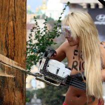 Активистки Femen уничтожили поклонный крест в память о жертвах репрессий в центре Киева (ФОТО)
