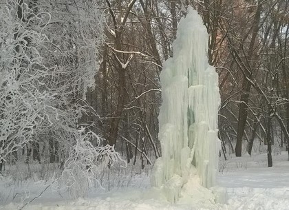 Ледяной фонтан в Саржином яру: харьковчане удивляются диковинной скульптуре (ФОТО)