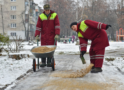 Харьковские дворники борются с гололедом (ФОТО)