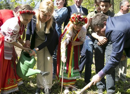 Вместе со Светличной дети высадили аллею из 40 сакур в Краснокутском дендропарке