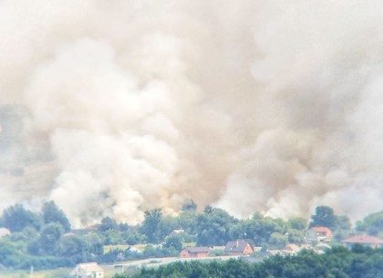 Масштабный пожар на Северной Салтовке: огонь подбирается к домам (ВИДЕО, ФОТО)