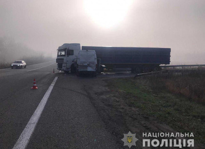 В утреннем тумане на Ростовской трассе под Харьковом микроавтобус влетел в грузовик (ВИДЕО)
