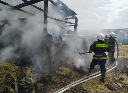 Спасатели 5 часов боролись с пожаром на сеновале, чтобы предотвратитить трагедию у жилого дома (ФОТО)