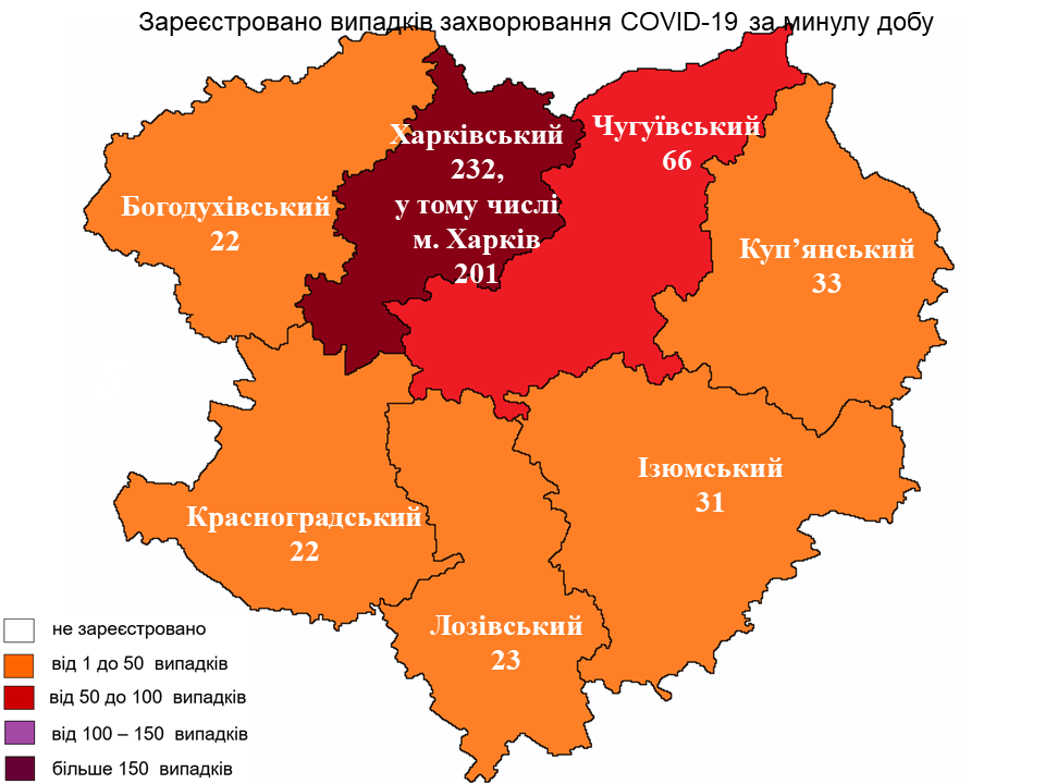 COVID-19: количество заболевших по районам Харьковской области