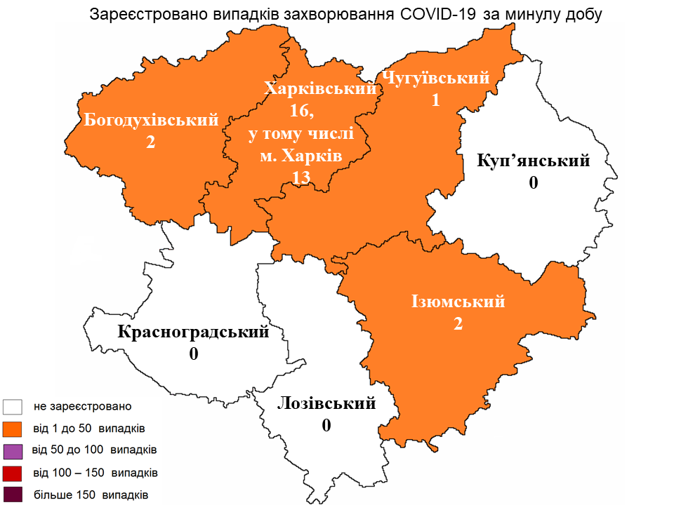За прошедшие сутки в Харьковской области лабораторно зарегистрирован 21 новый случай заражения коронавирусом