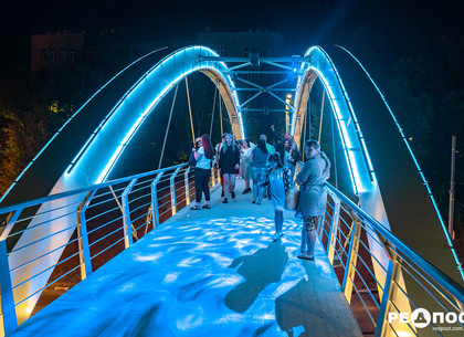 Как выглядит Зоологический мост в Харькове с подсветкой (фото)