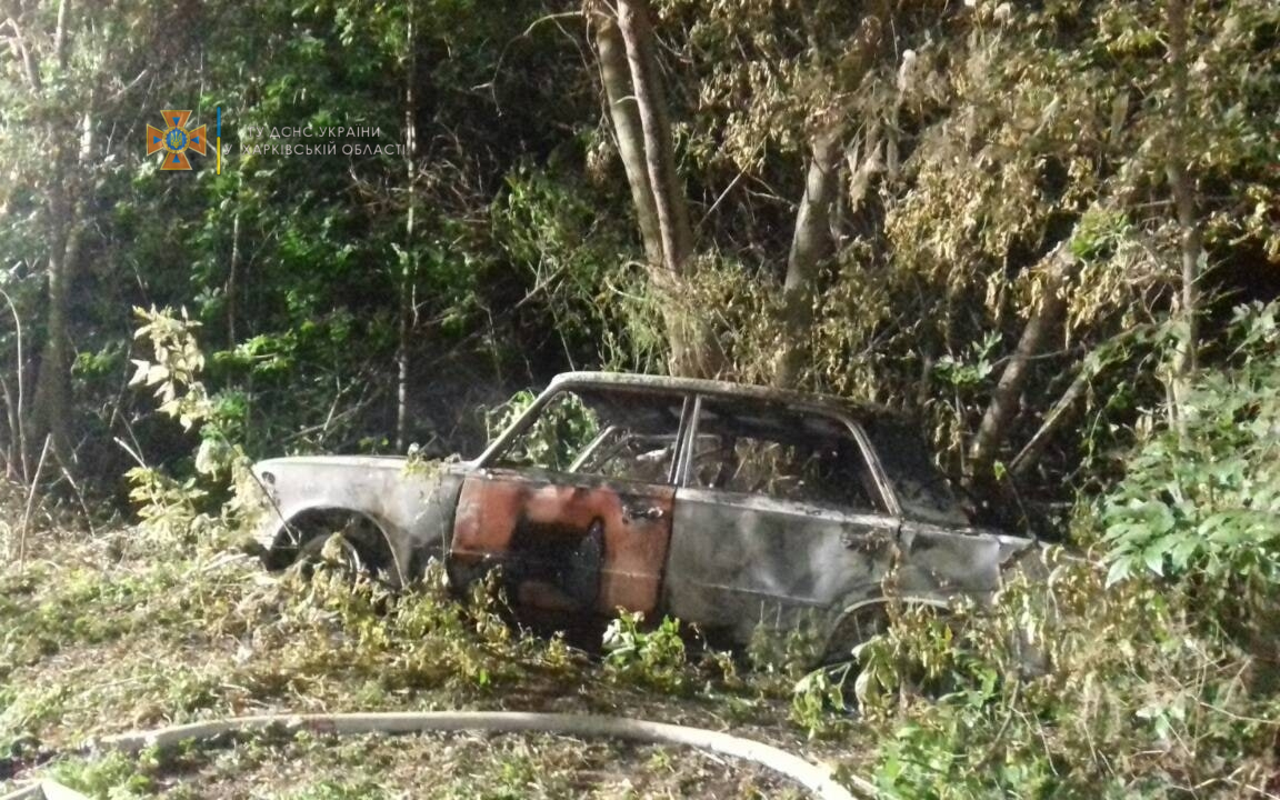 ВАЗ загорелся после ДТП в селе Вишневое Изюмского района