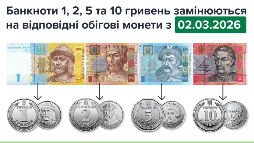 Новини Харкова: банкноти 1–10 гривень вивели з обігу